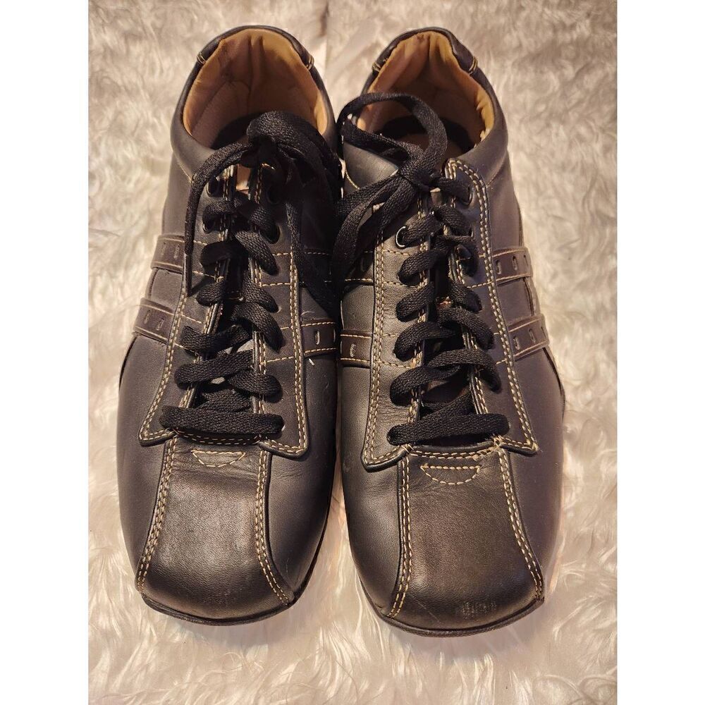 Skechers Mens Size 8.5 Black Brown Leather Casual Walking Sneaker City Walk